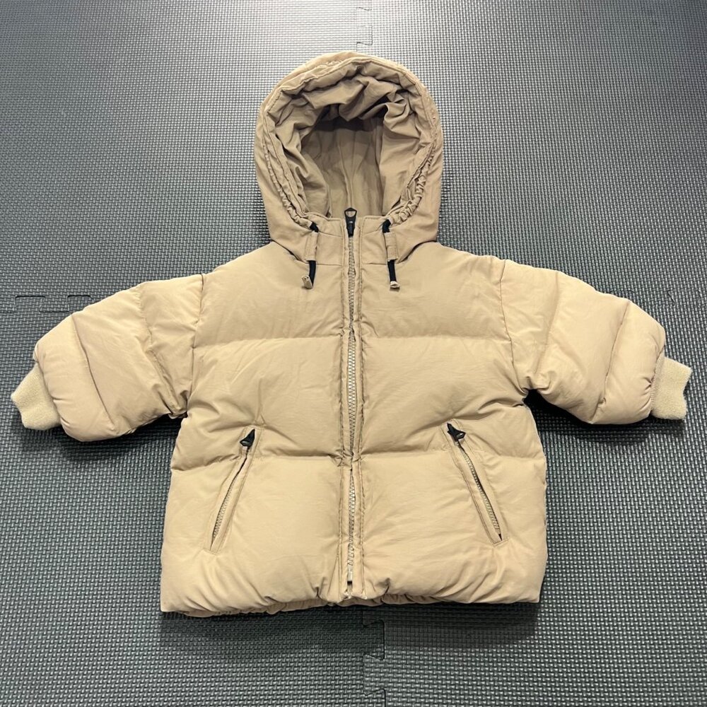 Zara Baby Hooded Beige Puffer Jacket 12-18 Months With Zipper & Pockets